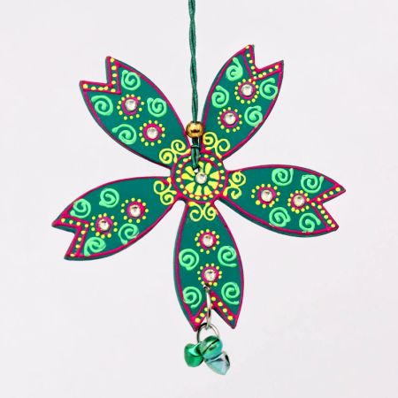 Handmade Wooden Flower Christmas Hanging for Home Decor - Green, Black, Red, Blue